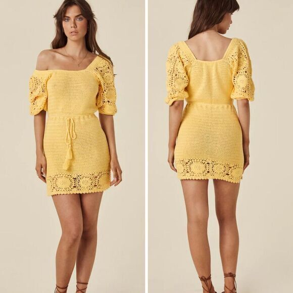 NEW Spell LET‎ THE SUNSHINE IN CROCHET MINI DRESS S